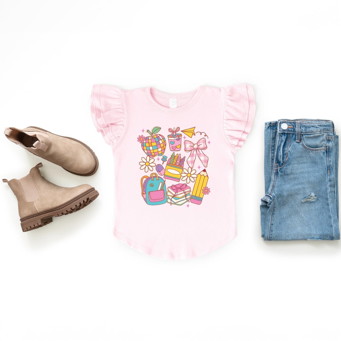 School Supplies Coquette - Kids Flutter Sleeve Tee