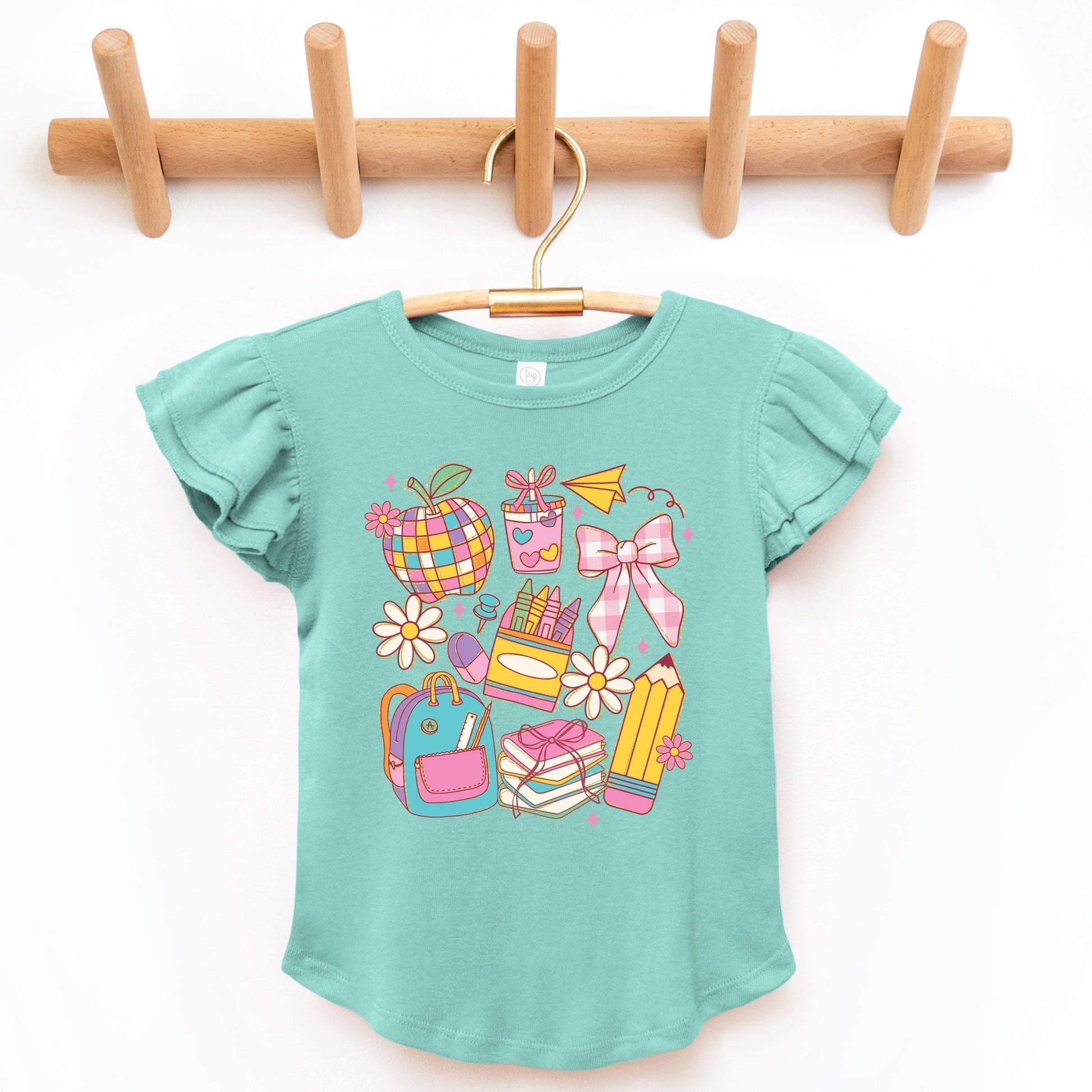 School Supplies Coquette - Kids Flutter Sleeve Tee