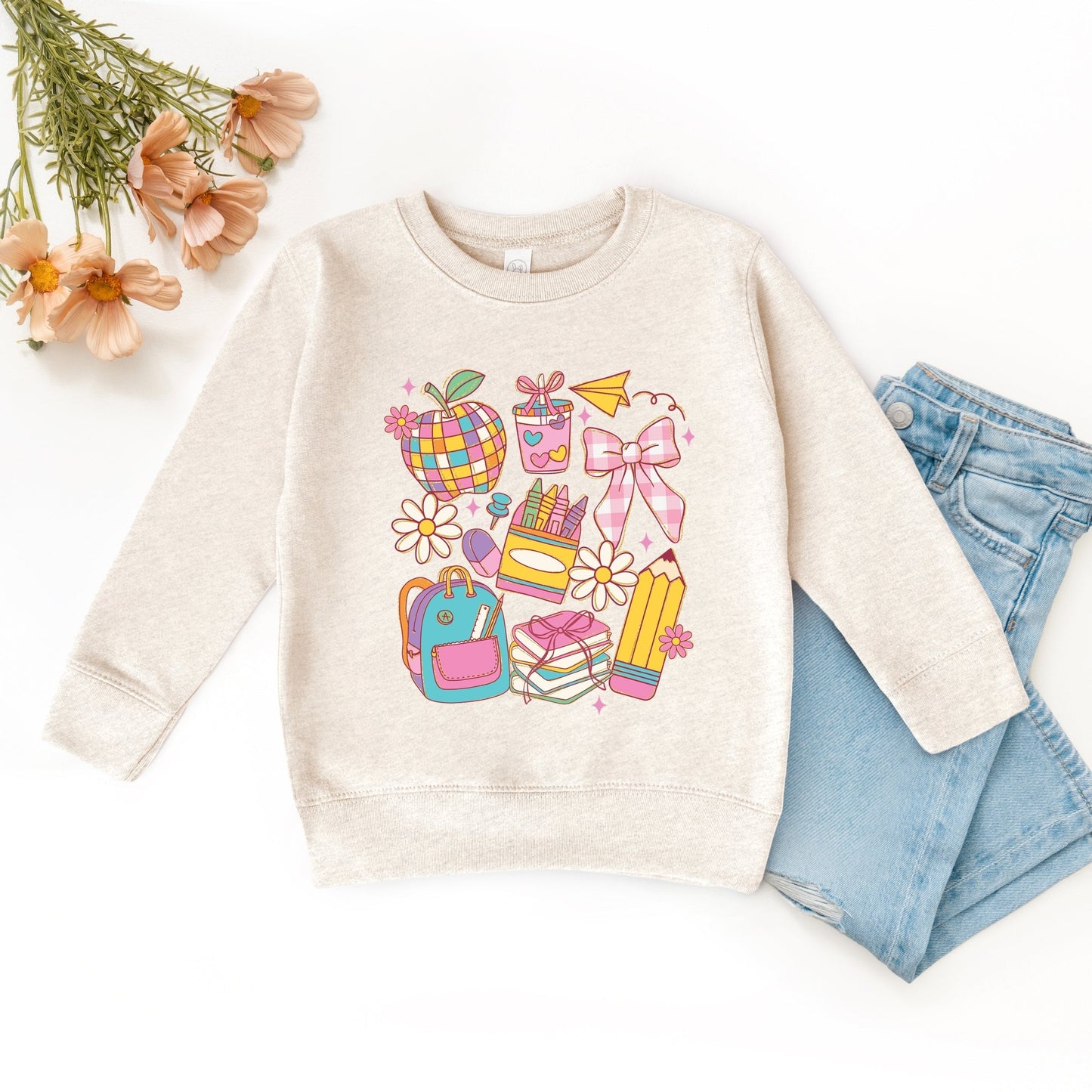 School Supplies Coquette - Kids Toddler Sweatshirt and Kids Youth Sweatshirt