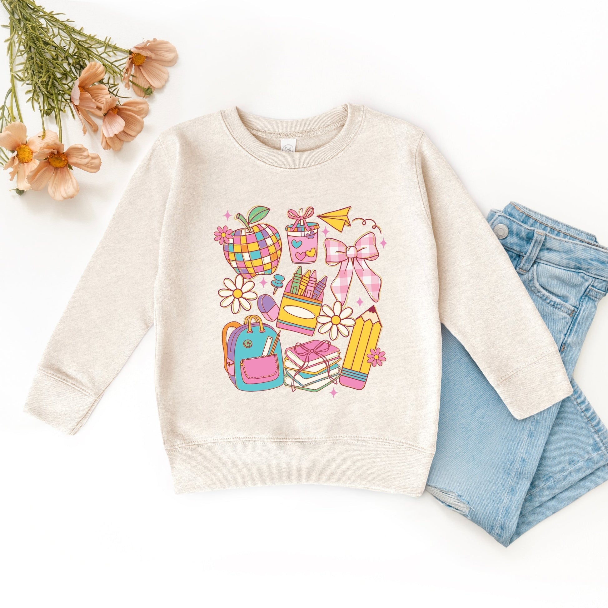 School Supplies Coquette - Kids Toddler Sweatshirt and Kids Youth Sweatshirt