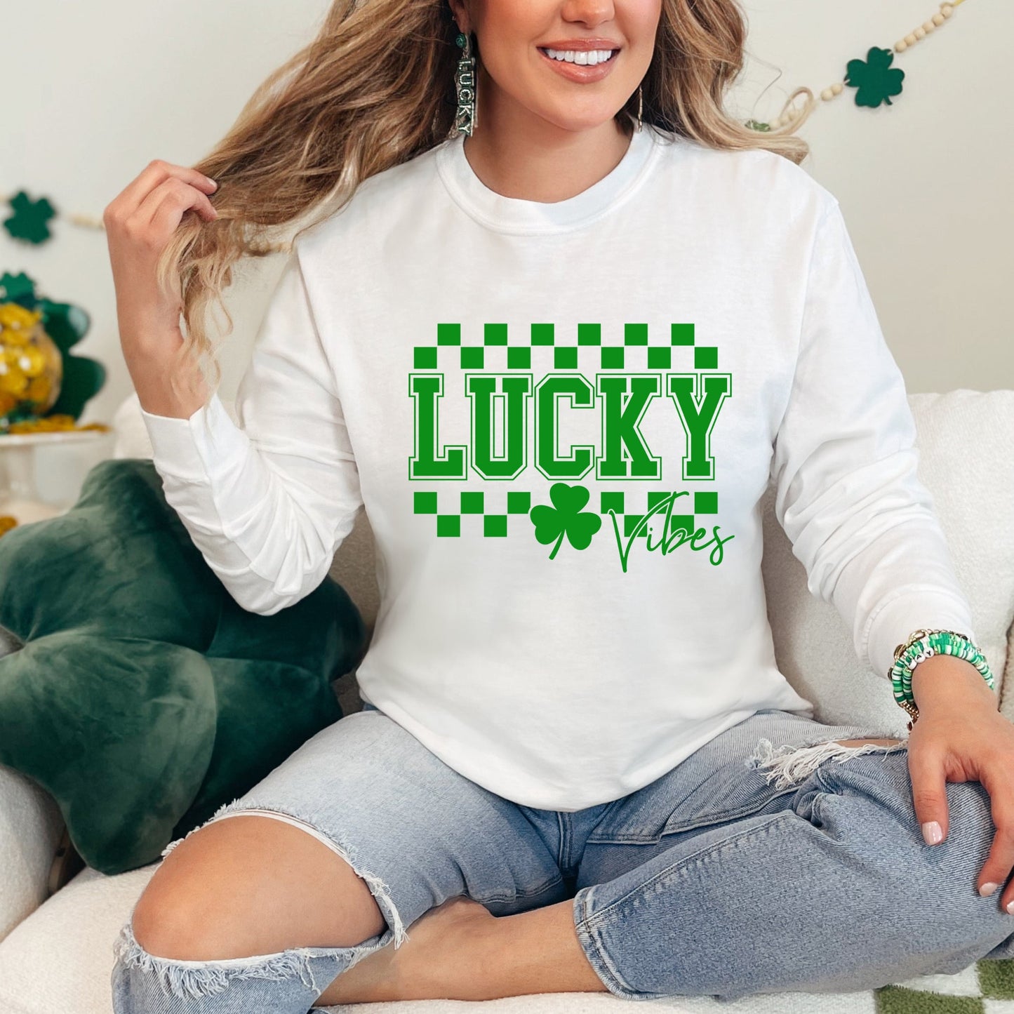 Lucky Vibes Checkered | Garment Dyed Long Sleeve