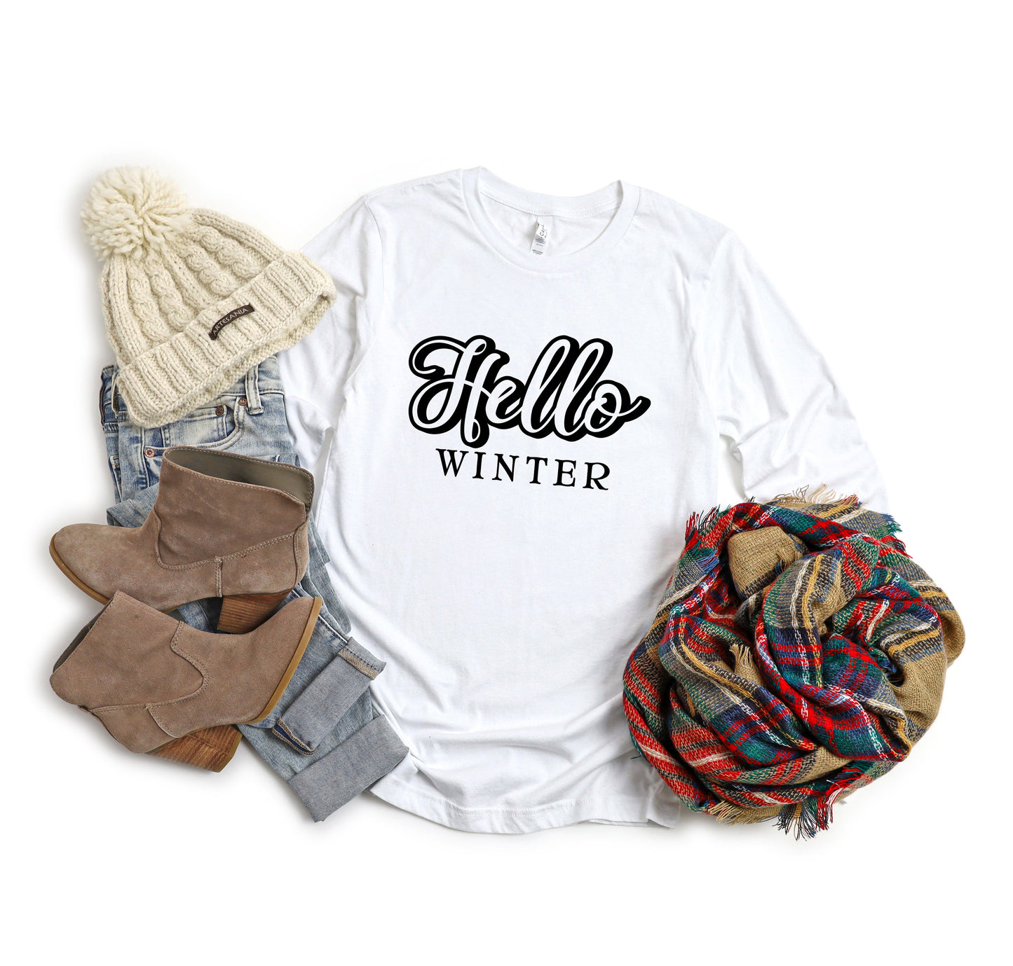 Retro Hello Winter | Long Sleeve Graphic Tee