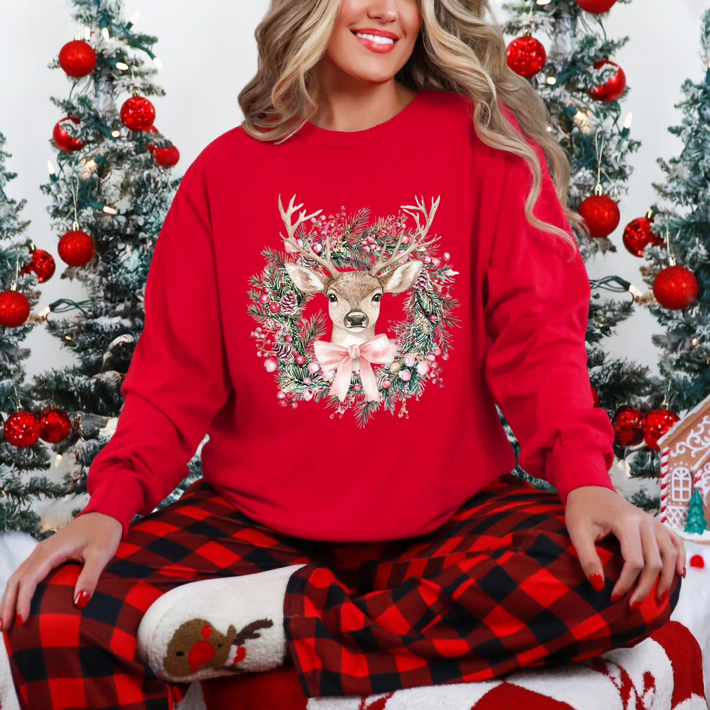 Coquette Deer Wreath | Garment Dyed Long Sleeve