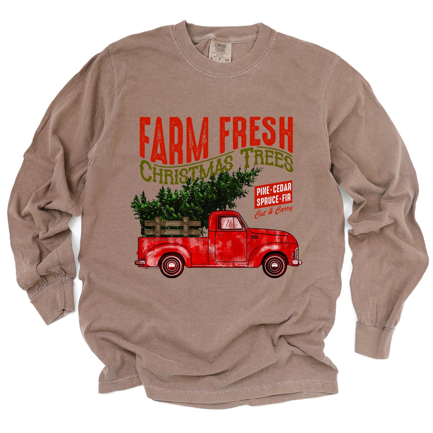 Farm Fresh Christmas Trees Truck - Womens Garment Dyed Long Sleeve