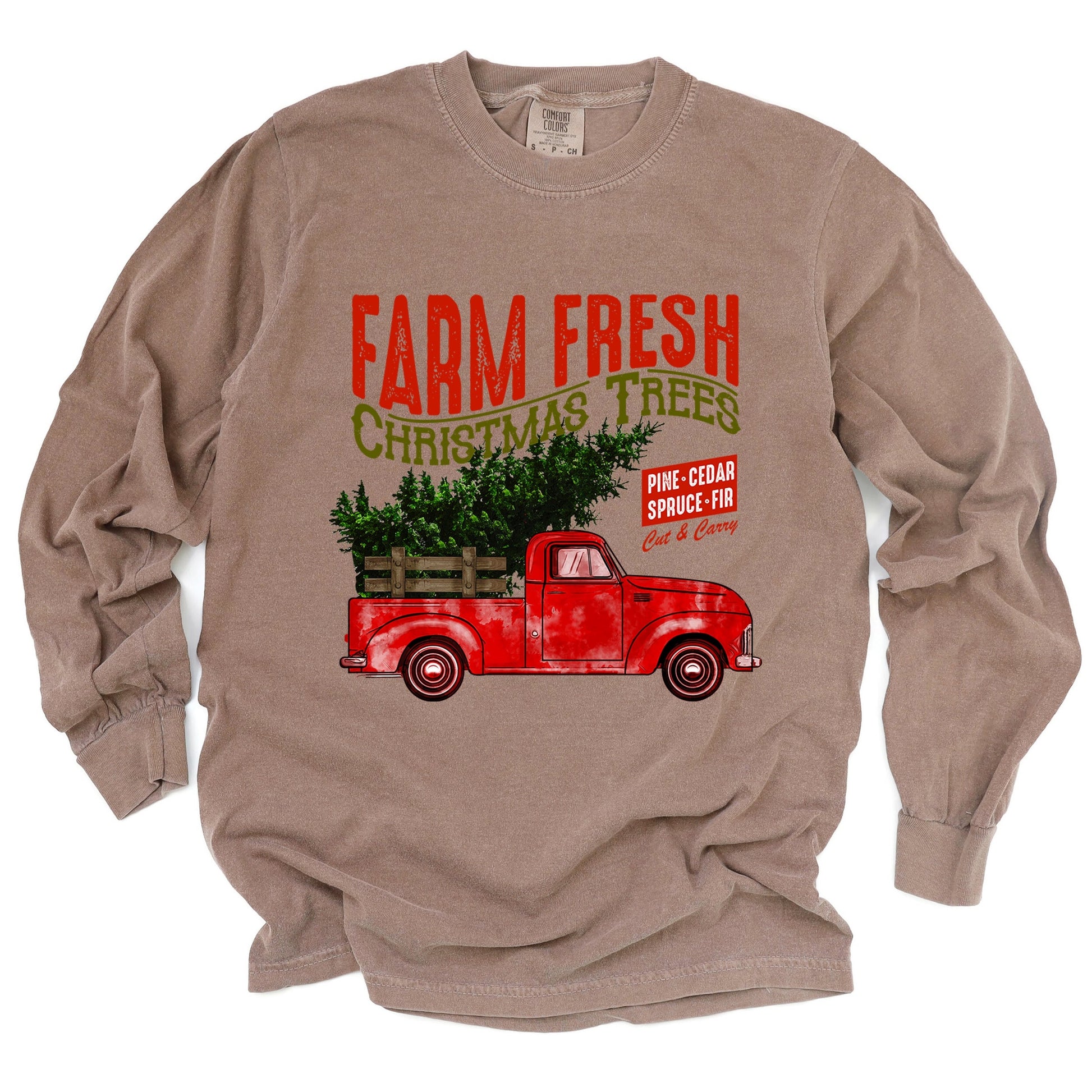 Farm Fresh Christmas Trees Truck - Womens Garment Dyed Long Sleeve
