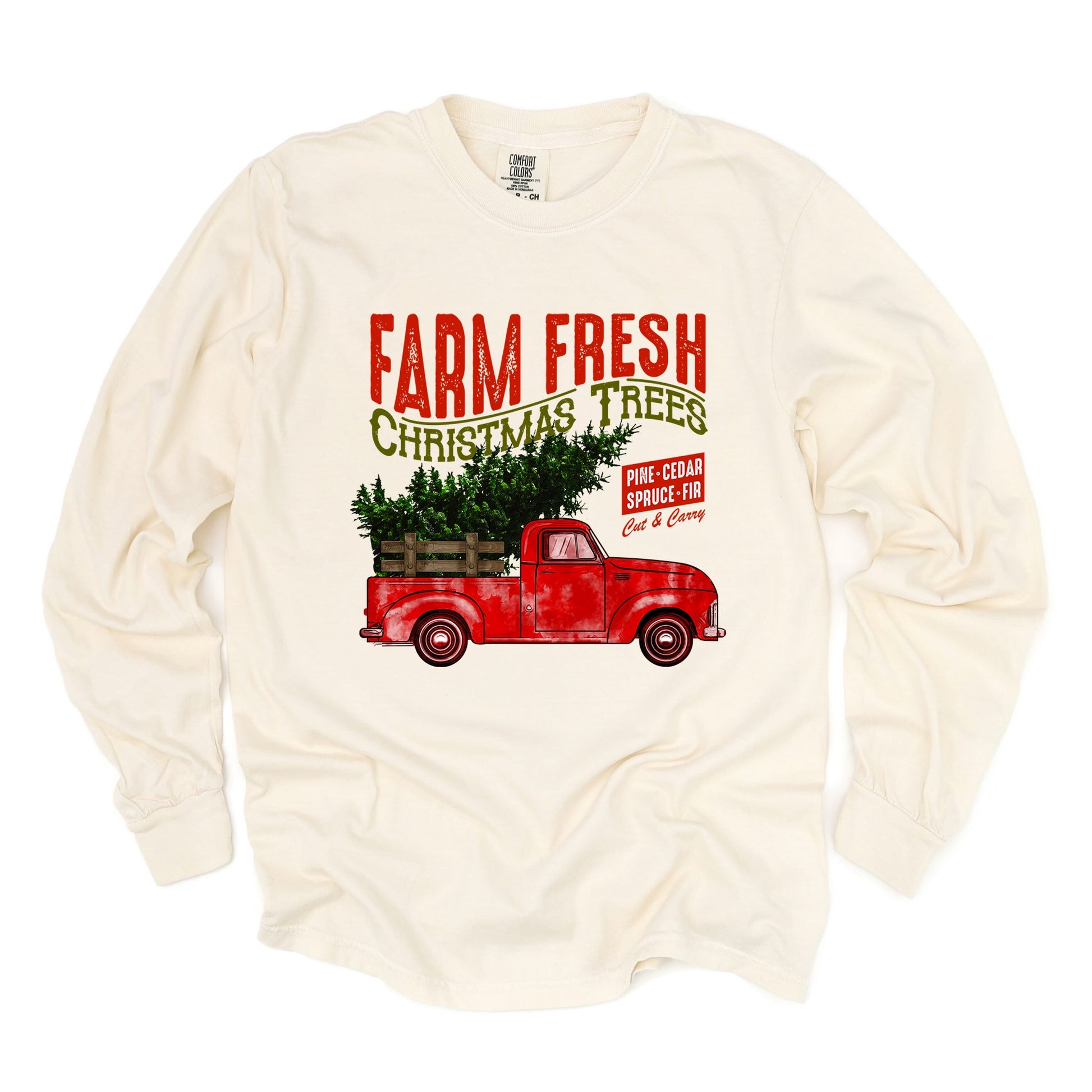 Farm Fresh Christmas Trees Truck - Womens Garment Dyed Long Sleeve