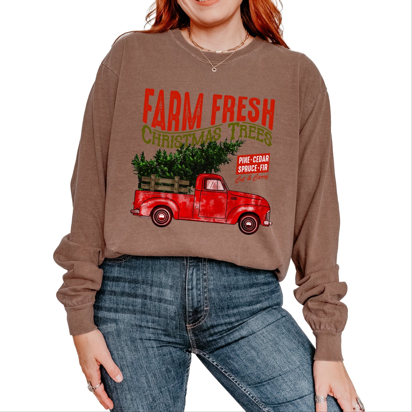 Farm Fresh Christmas Trees Truck - Women's Garment Dyed Long Sleeve