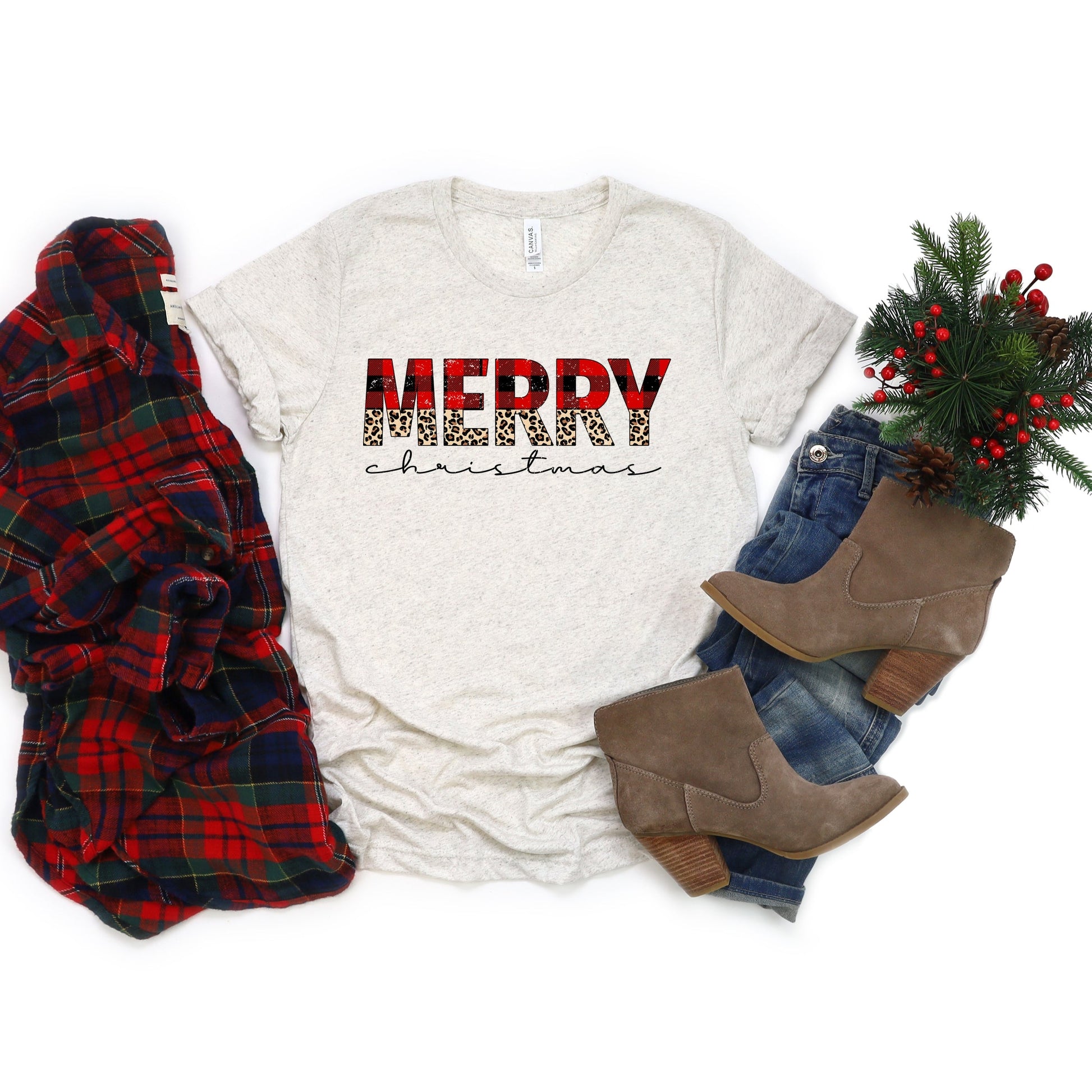 Buffalo Plaid Merry Christmas - Women's Short Sleeve Graphic T-Shirt