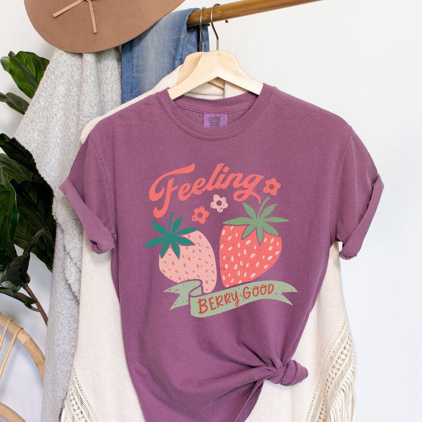 Feeling Berry Good Strawberries - Women's Garment Dyed Graphic T-Shirt