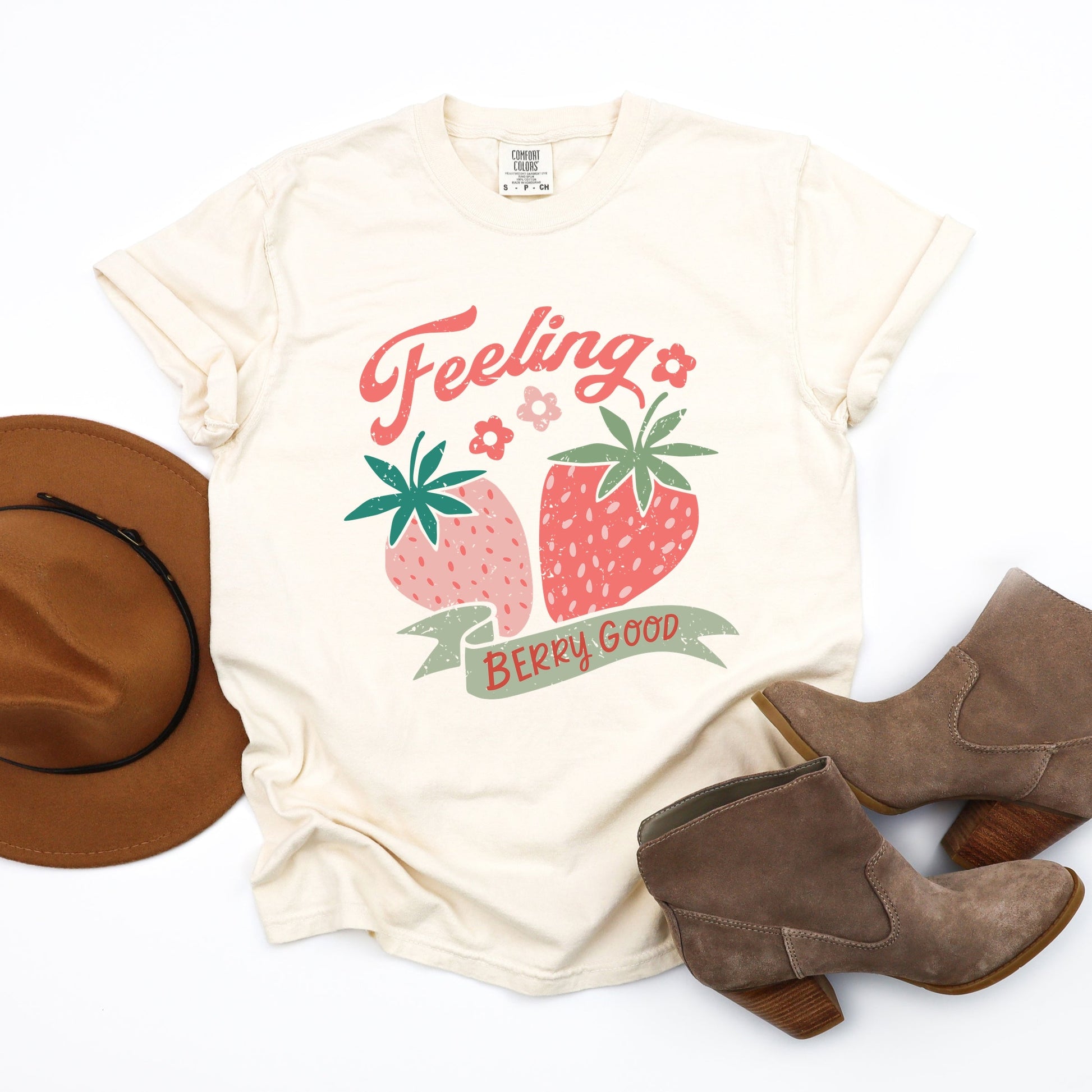 Feeling Berry Good Strawberries - Women's Garment Dyed Graphic T-Shirt