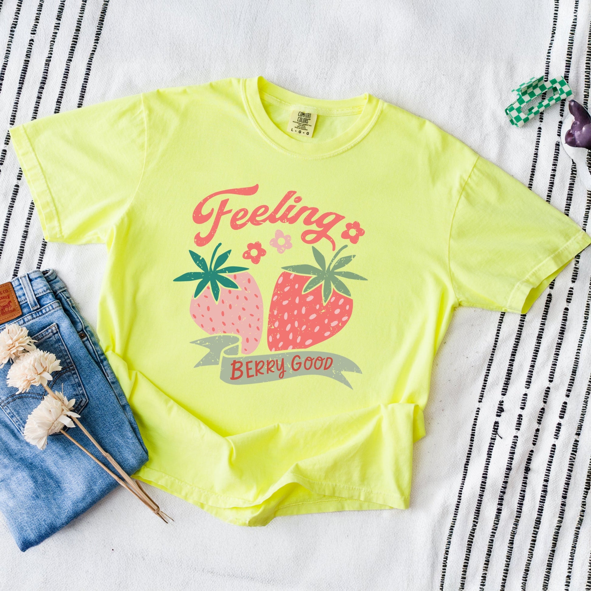 Feeling Berry Good Strawberries - Women's Garment Dyed Graphic T-Shirt