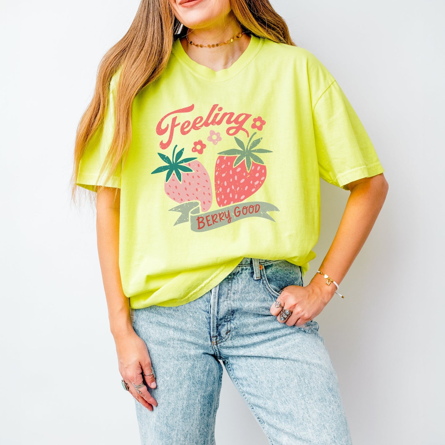 Feeling Berry Good Strawberries - Women's Garment Dyed Graphic T-Shirt