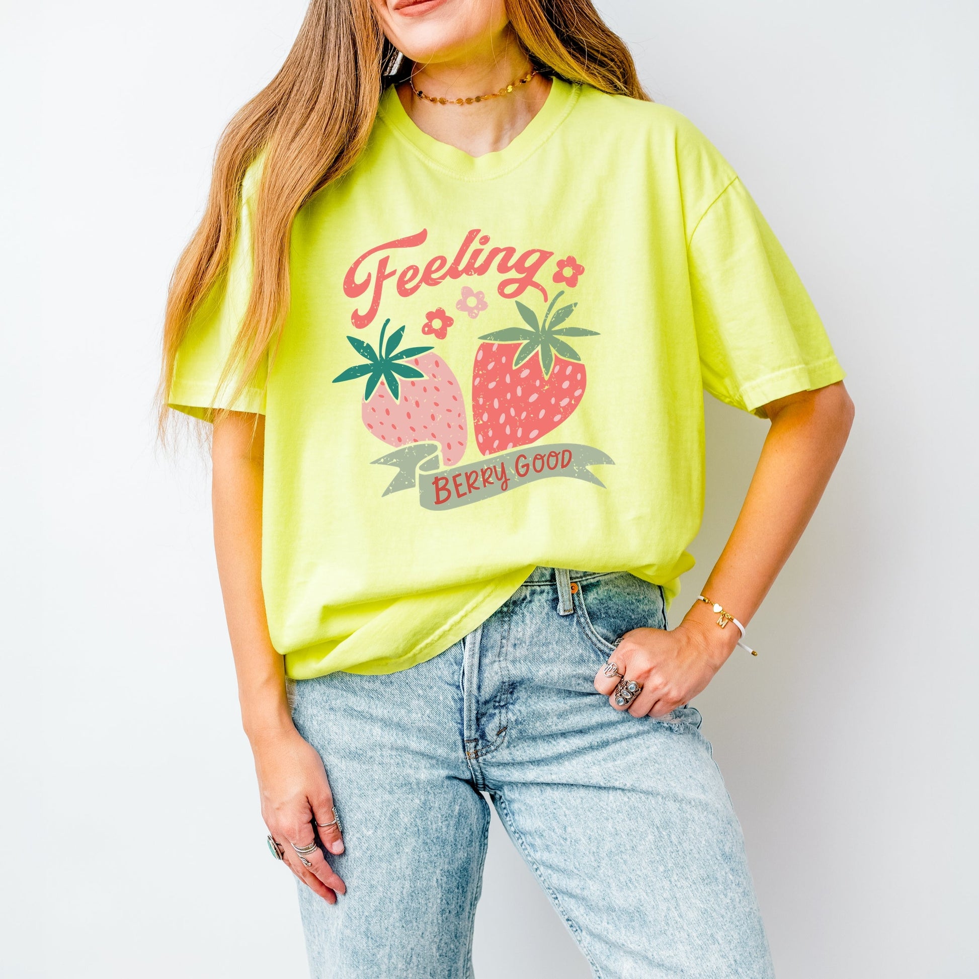 Feeling Berry Good Strawberries - Women's Garment Dyed Graphic T-Shirt
