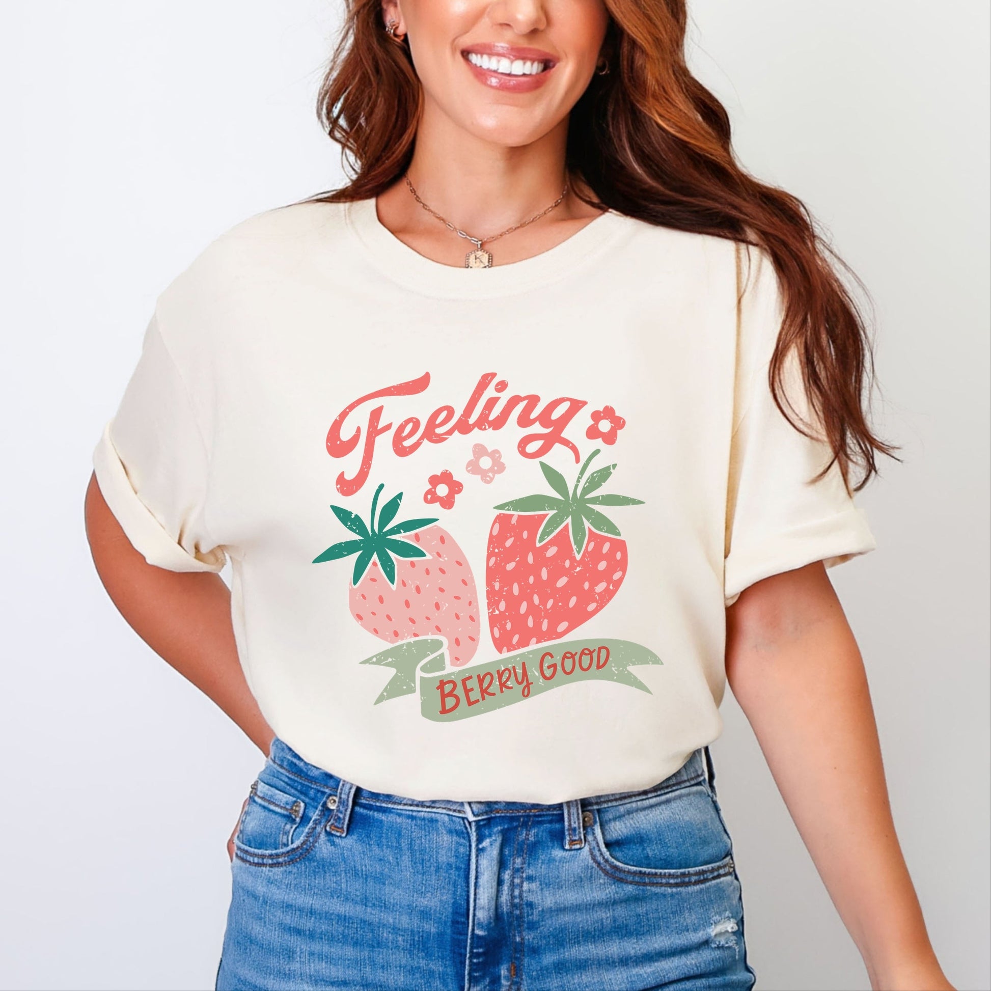 Feeling Berry Good Strawberries - Women's Garment Dyed Graphic T-Shirt