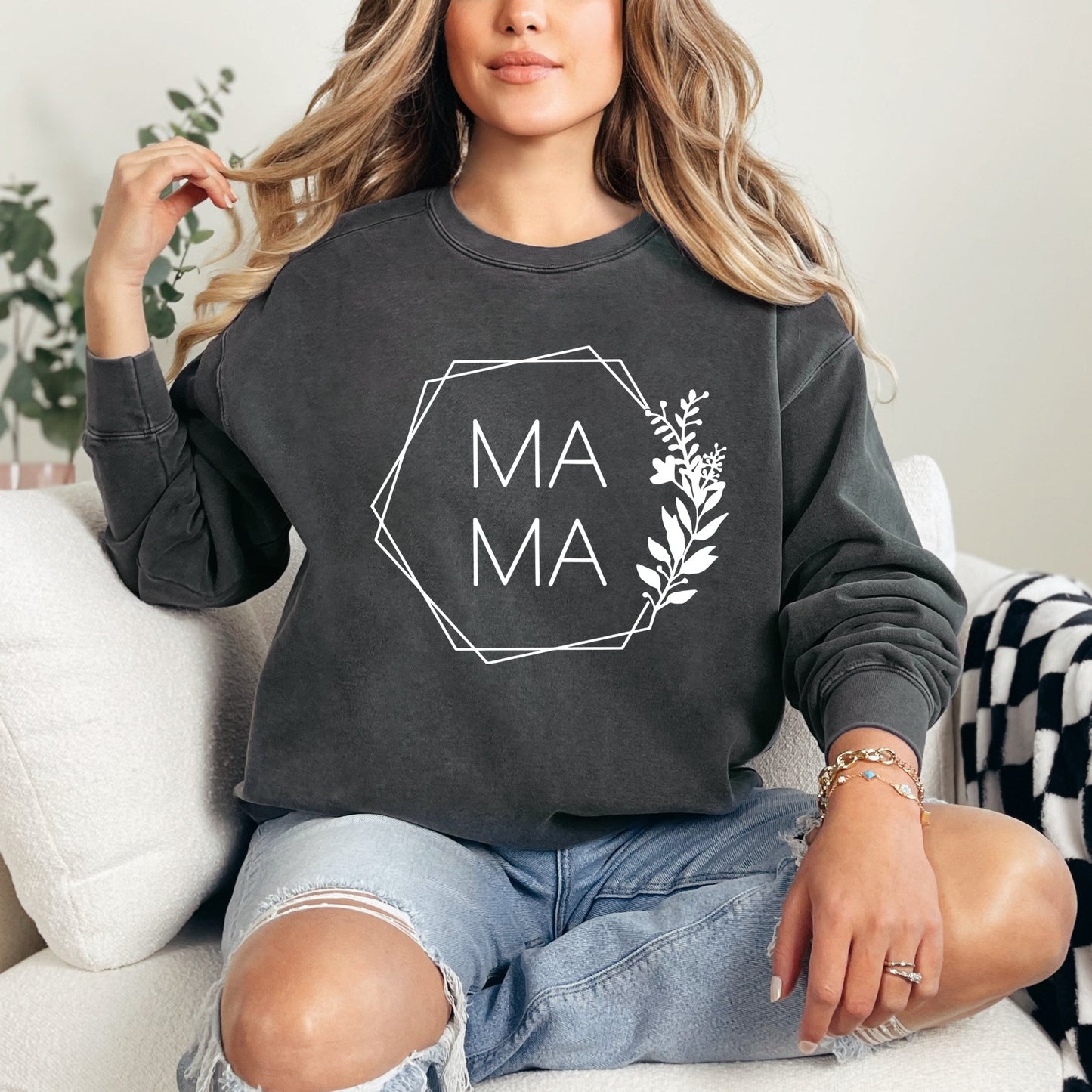 Mama Floral Hexagon | Garment Dyed Sweatshirt