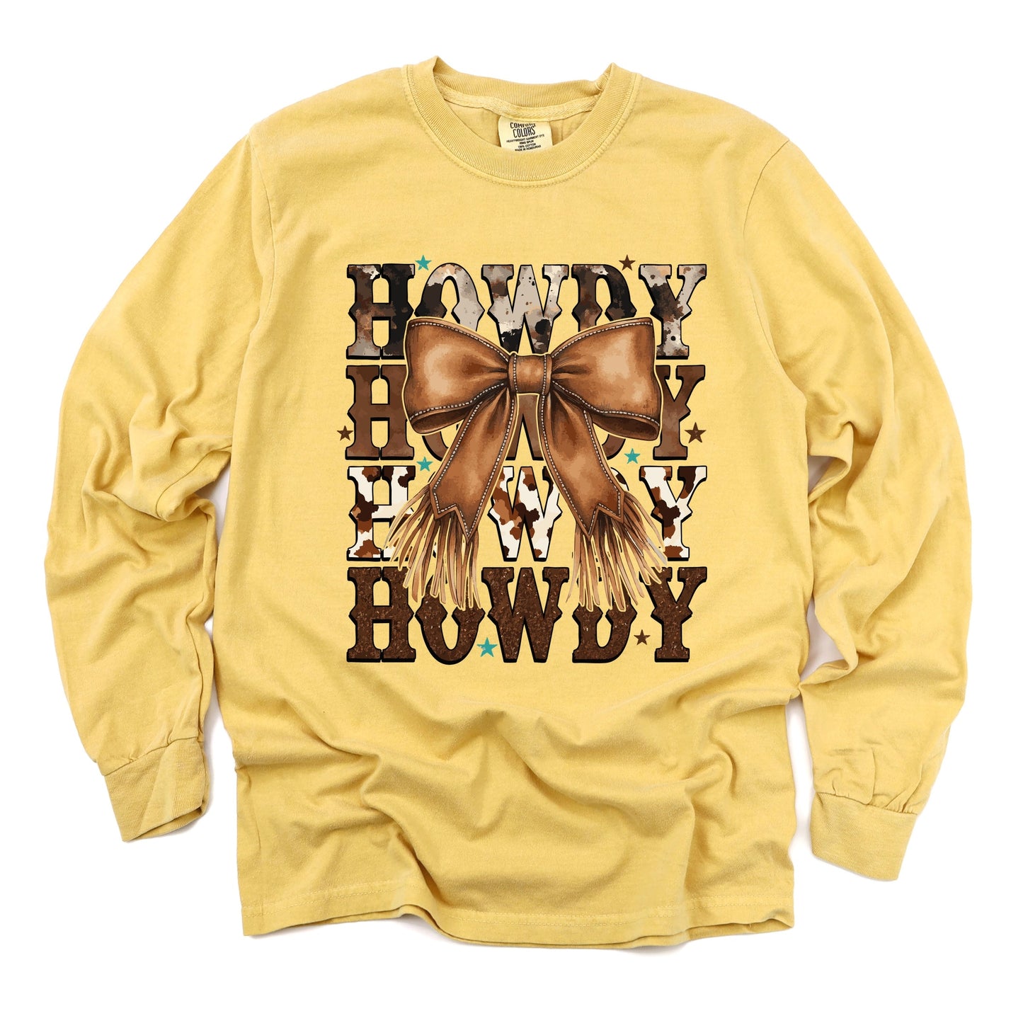 Coquette Howdy Stacked - Women's Garment Dyed Long Sleeve Graphic T-Shirt