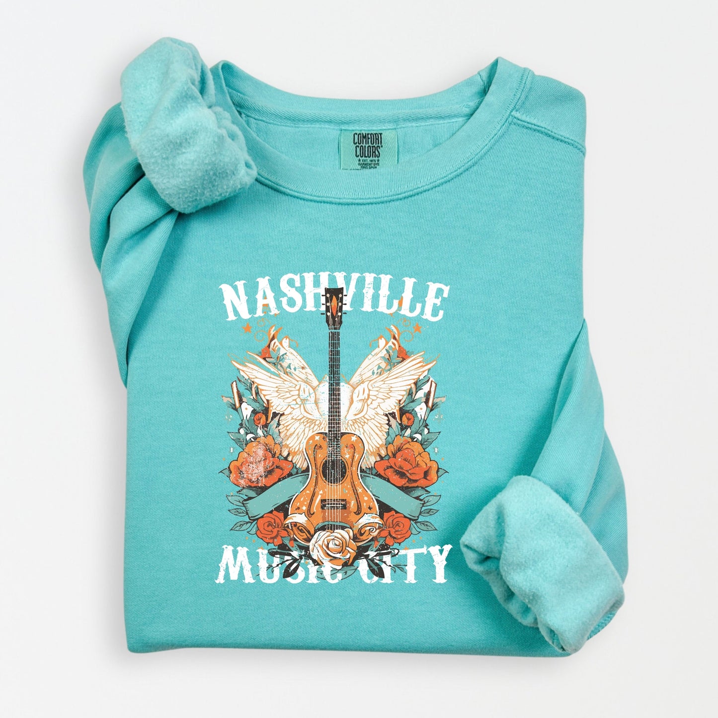 Nashville Music City Guitar Grunge - Womens Lightweight Garment Dyed Sweatshirt