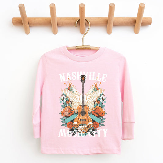 Nashville Music City Guitar Grunge - Youth Long Sleeve Graphic T-Shirt