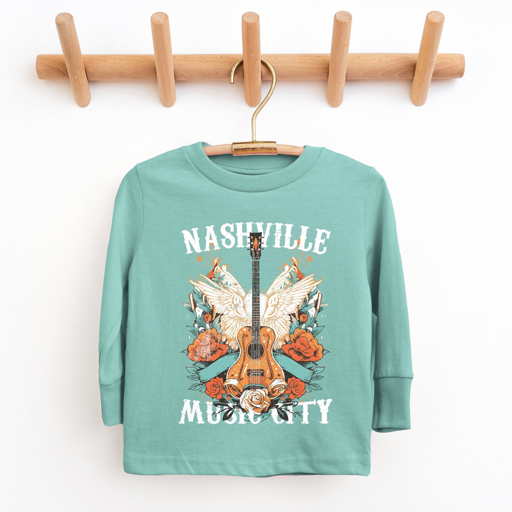 Nashville Music City Guitar Grunge - Youth Long Sleeve Graphic T-Shirt