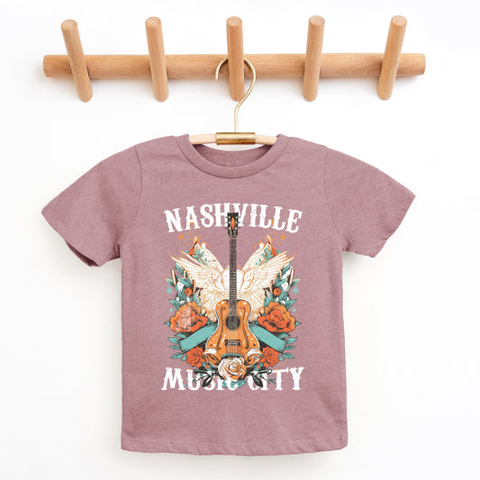 Nashville Music City Guitar Grunge - Youth Short Sleeve Graphic T-Shirt