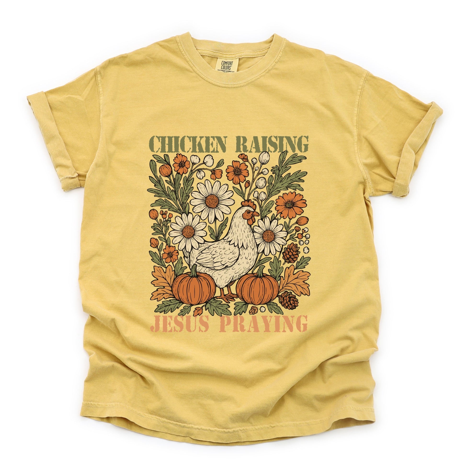 Chicken Raising Jesus Praying - Women's Garment Dyed Graphic T-Shirt