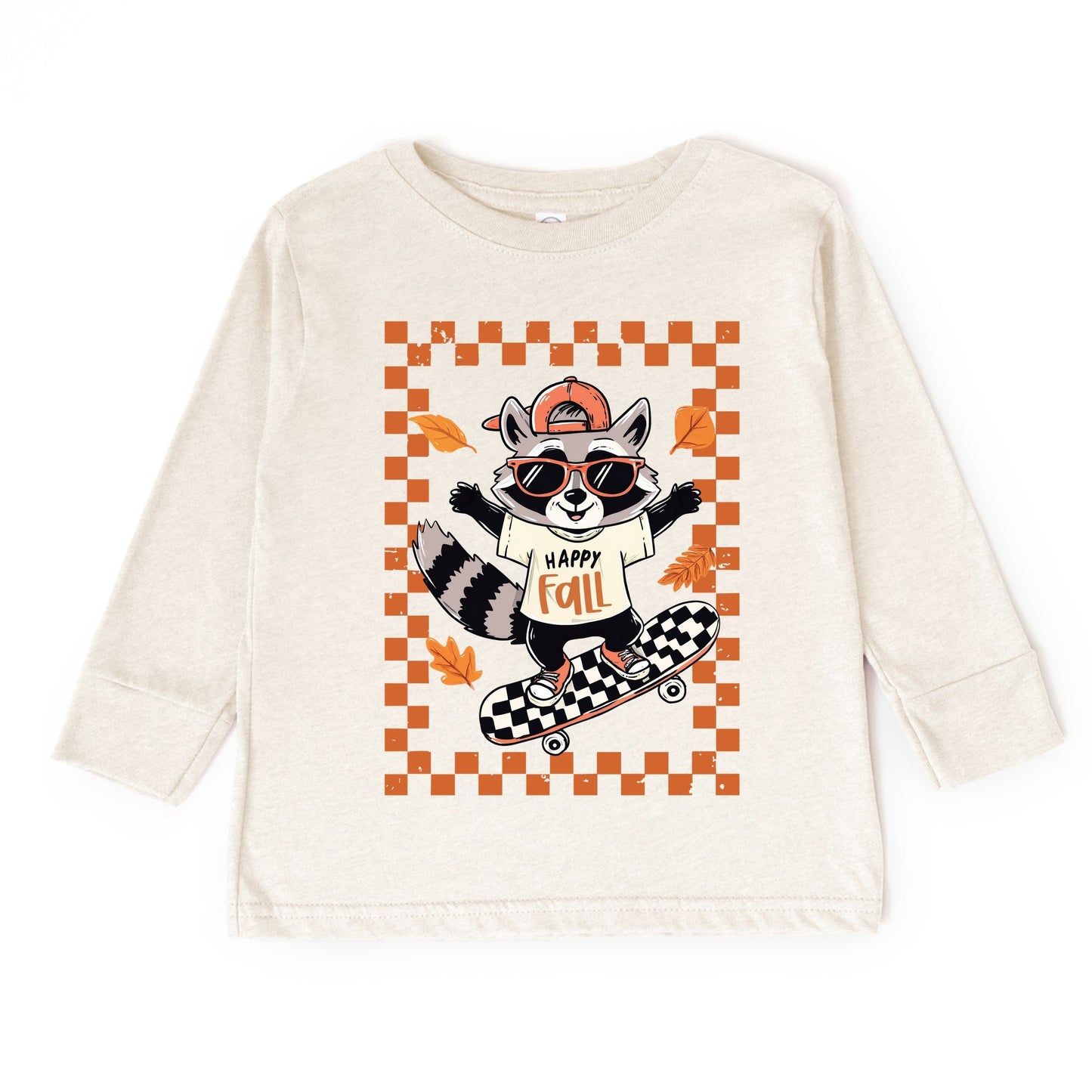 Happy Fall Racoon Skater - Toddler Long Sleeve Graphic Tee and Youth Long Sleeve Graphic T-Shirt