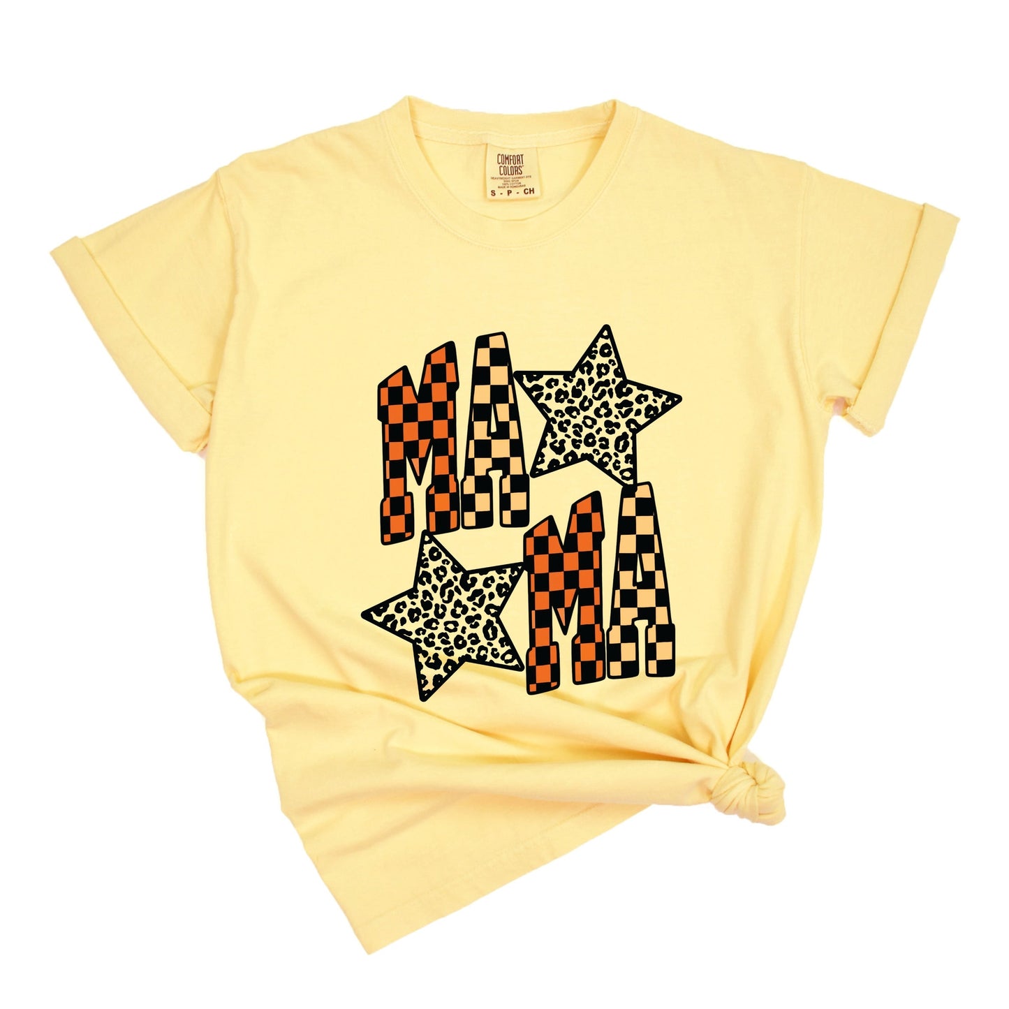 Checkered Mama Leopard Stars - Womens Garment Dyed Tee