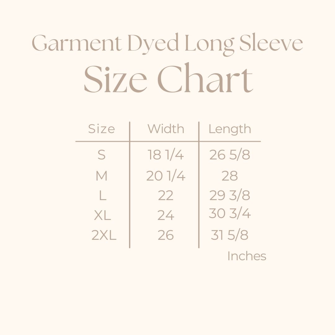Women's Garment Dyed Long Sleeve Graphic T-Shirt - size guide
