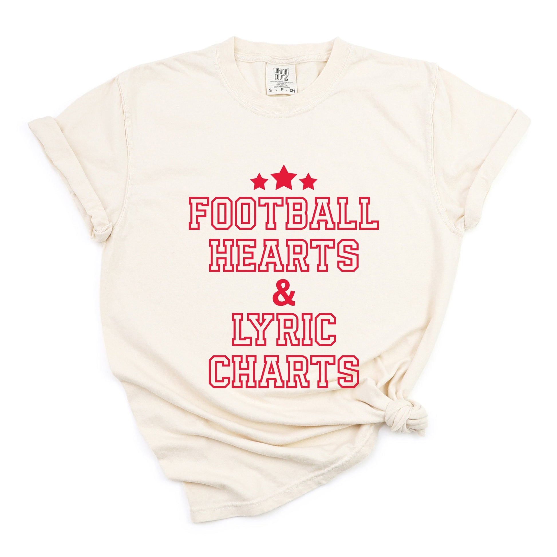 Football Hearts & Lyric Charts - Womens Garment Dyed Tee