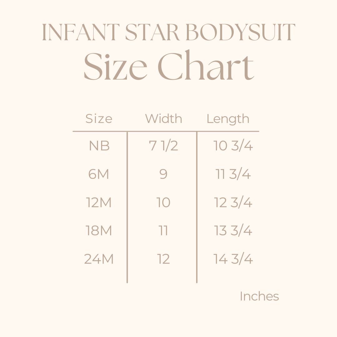 Baby Short Sleeve Star Bodysuit - size guide