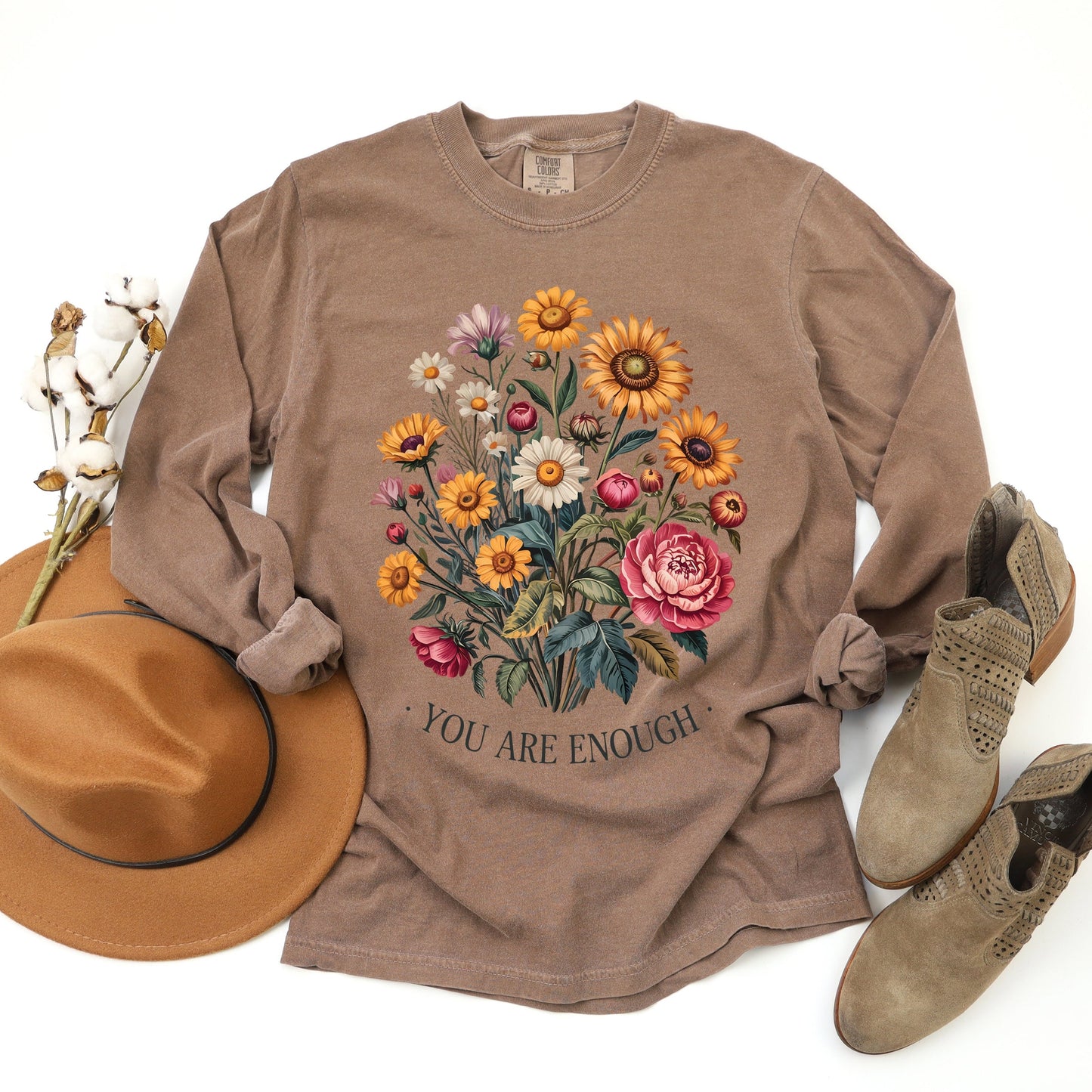 You Are Enough Bouquet - Garment Dyed Long Sleeve