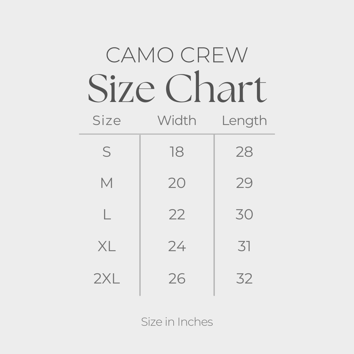 Men's Heavyweight Camo Tee - size guide