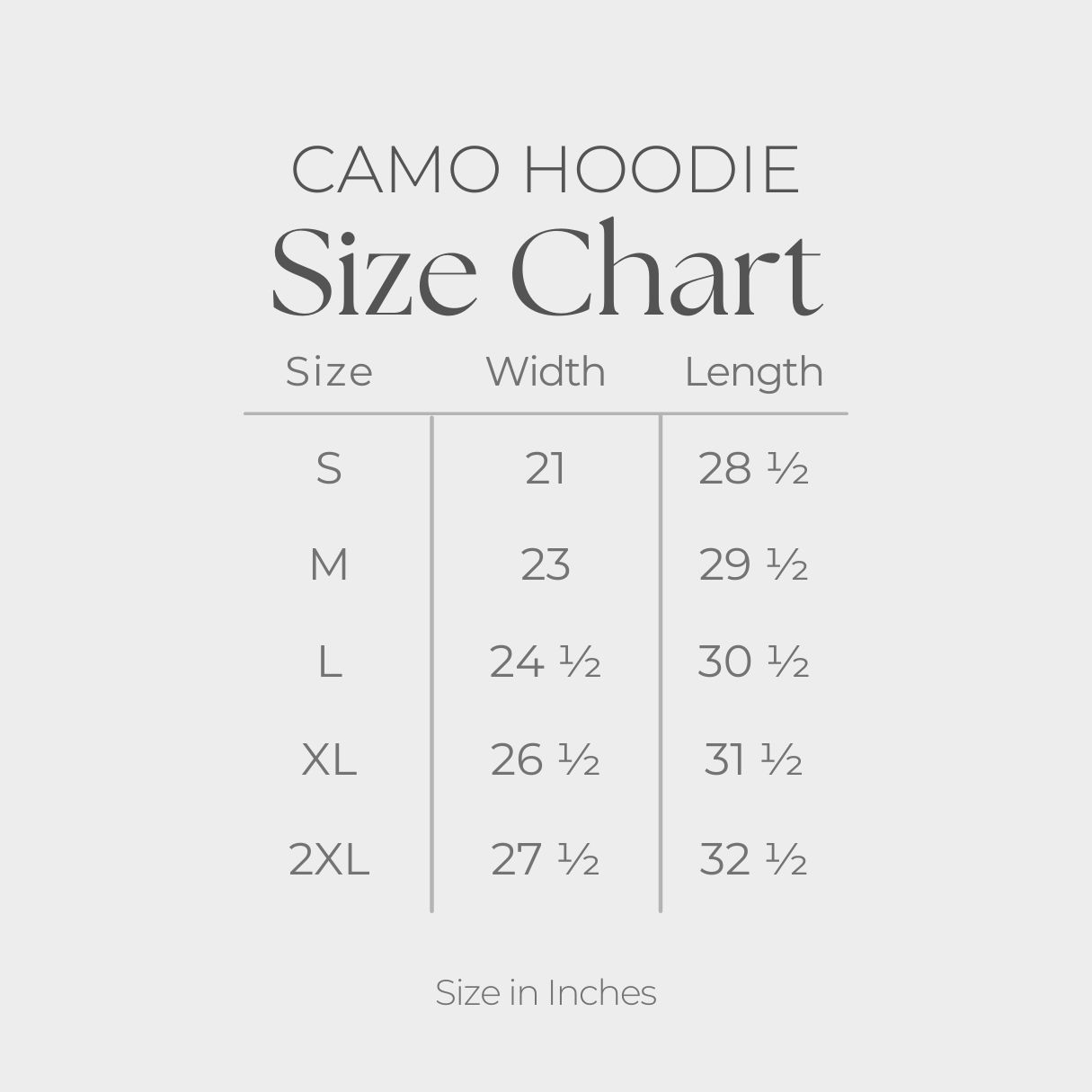 Men's Camo Hoodie - size guide