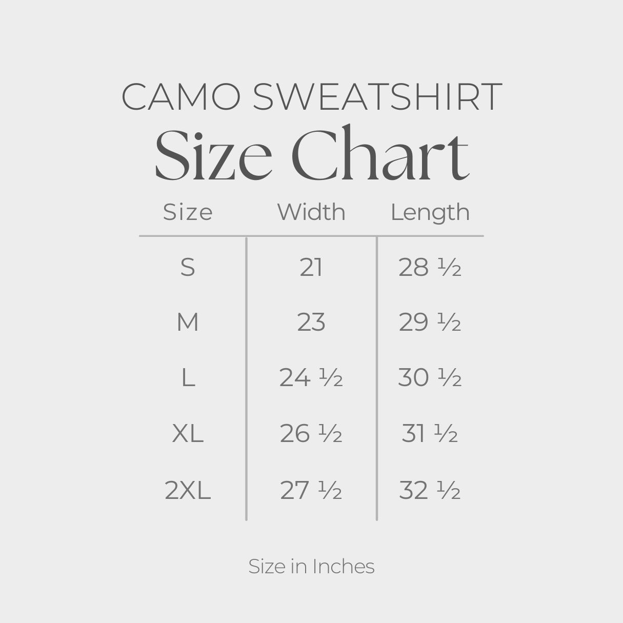 Men's Camo Sweatshirt - size guide