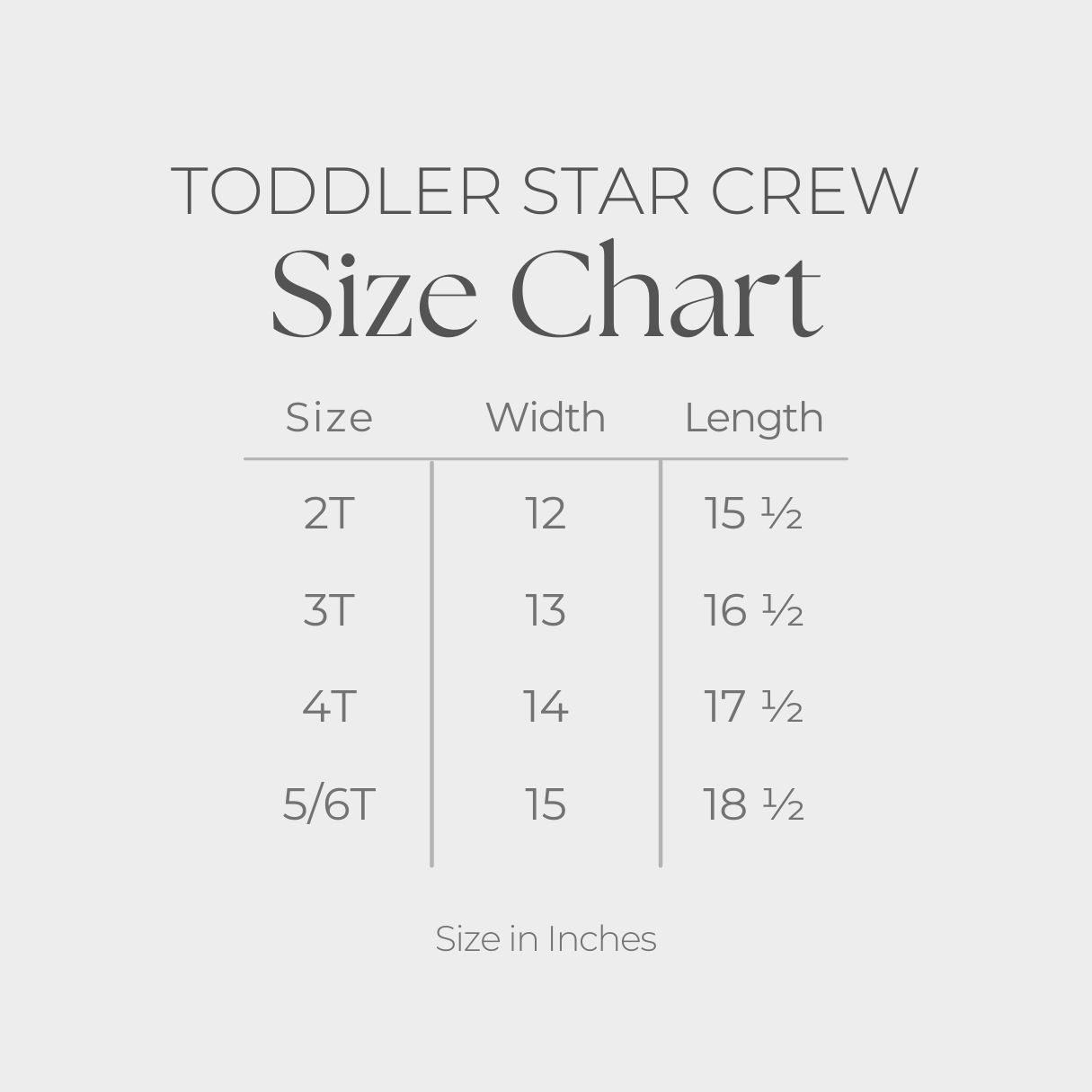 Toddler Short Sleeve Star Tee - size guide