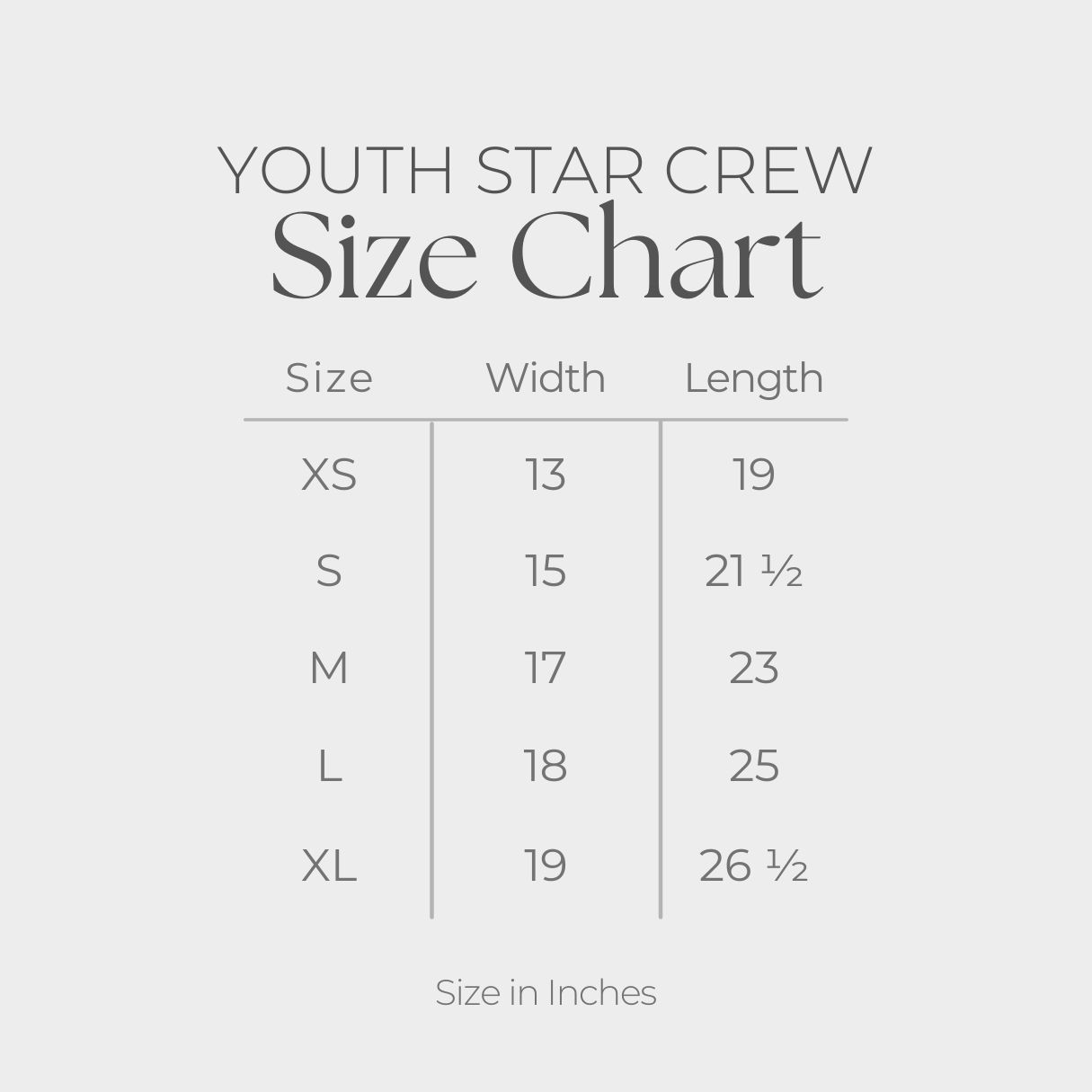 Youth Short Sleeve Star Tee - size guide