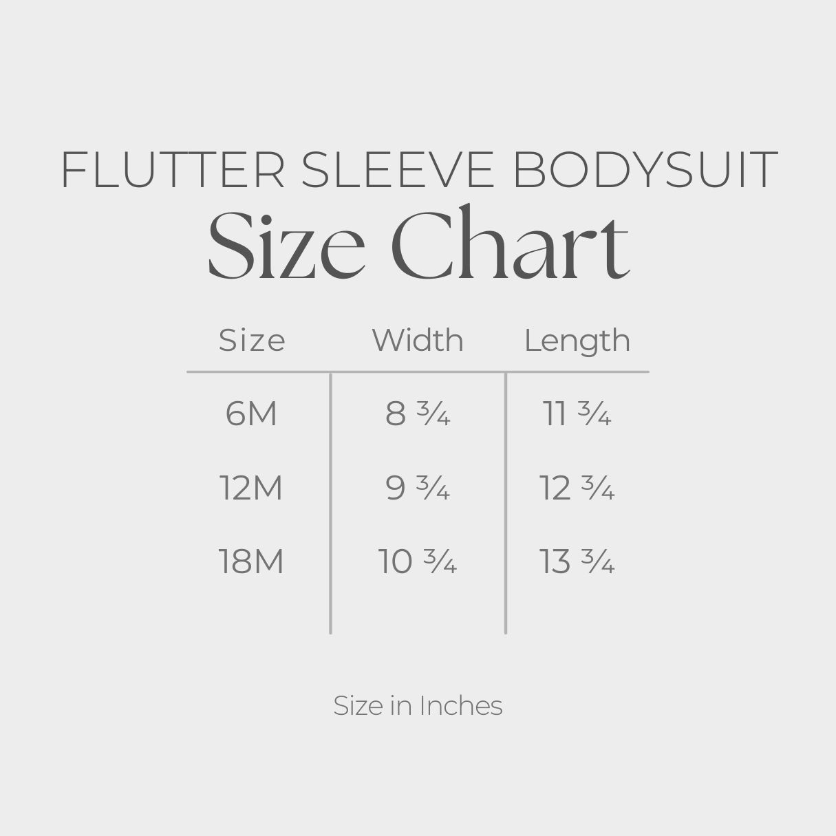 Baby Girl's Flutter Sleeve Bodysuit - size guide