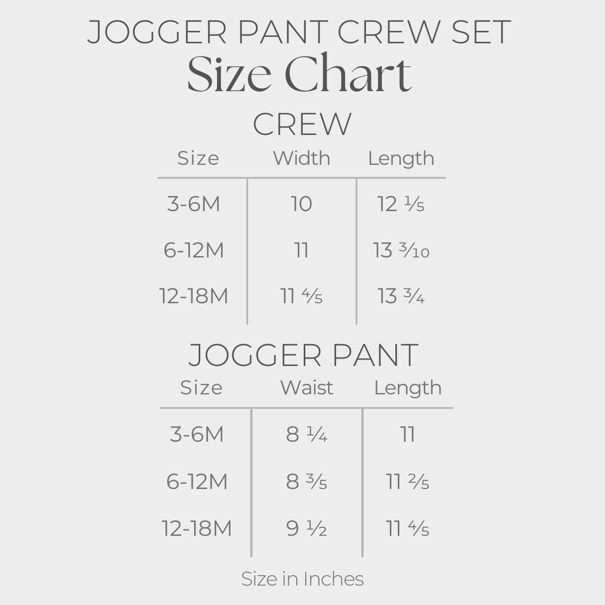 Infant Jogger Pant Crew Set of 2 - size guide
