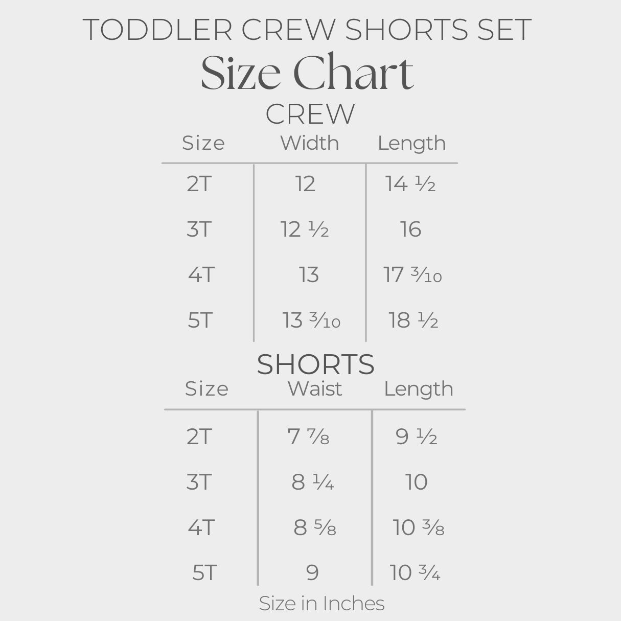 Toddler Crew Shorts Set of 2 - size guide