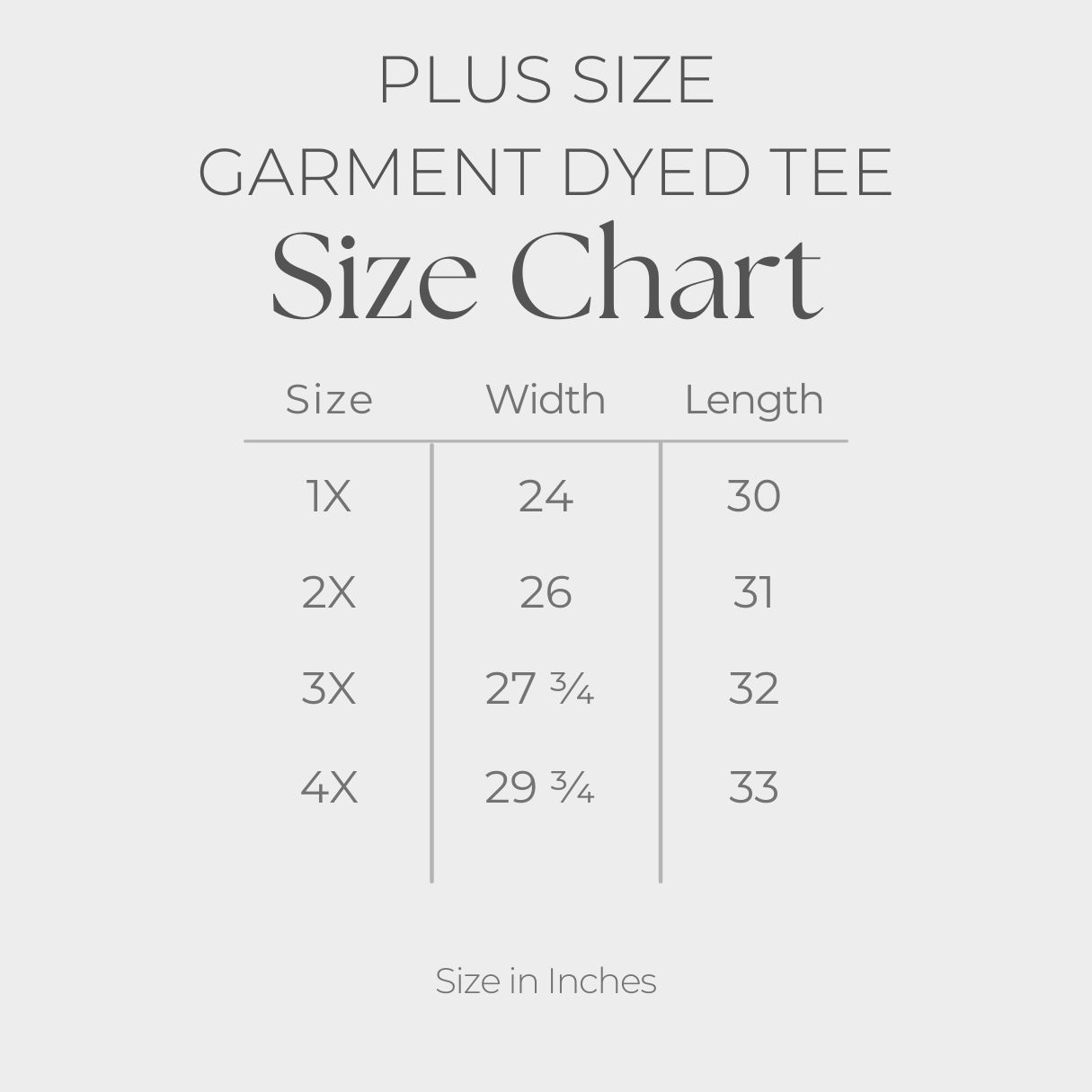 Women's Plus Sized Garment Dyed Graphic T-Shirt - size guide