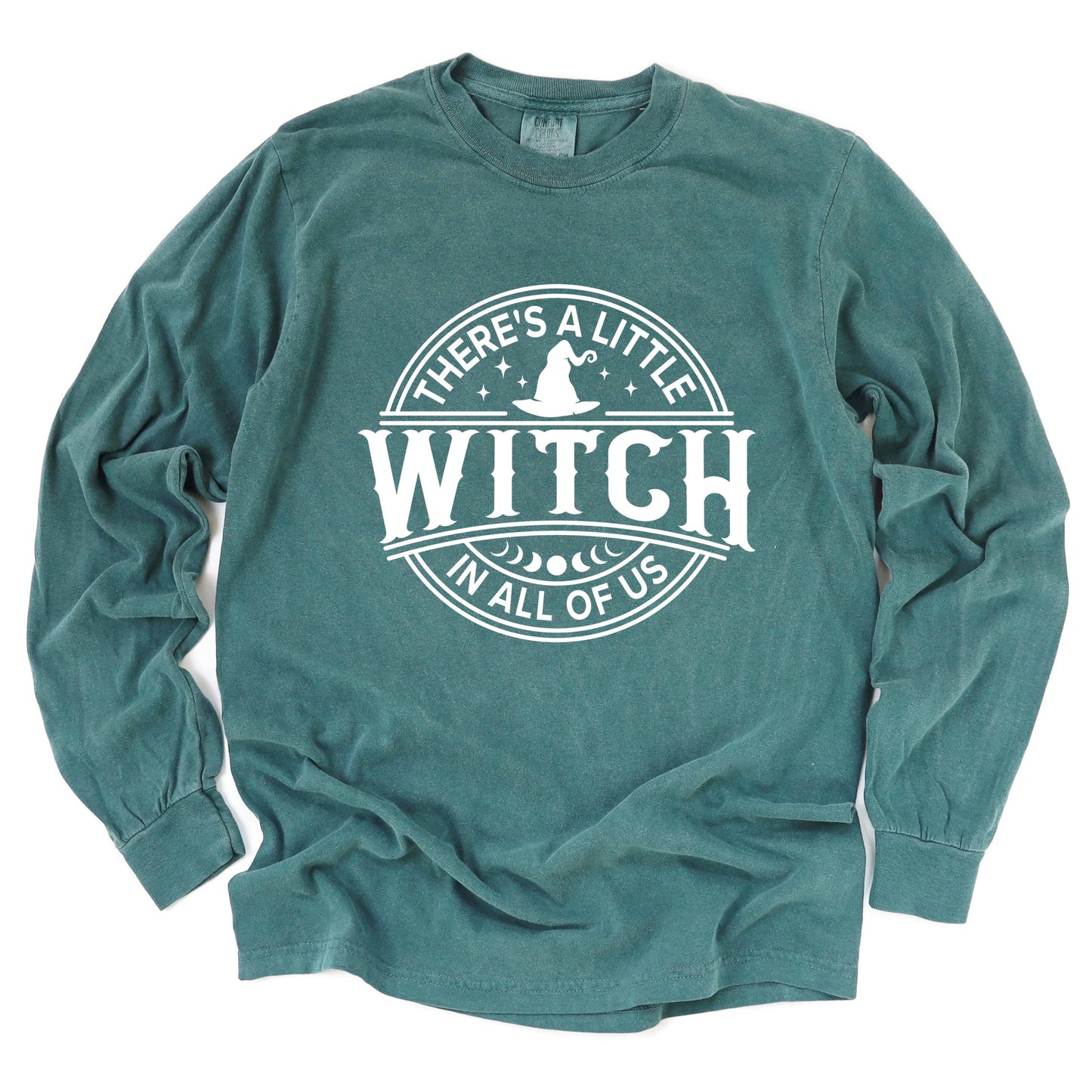 A Little Witch In All Of Us - Women's Garment Dyed Long Sleeve Graphic T-Shirt