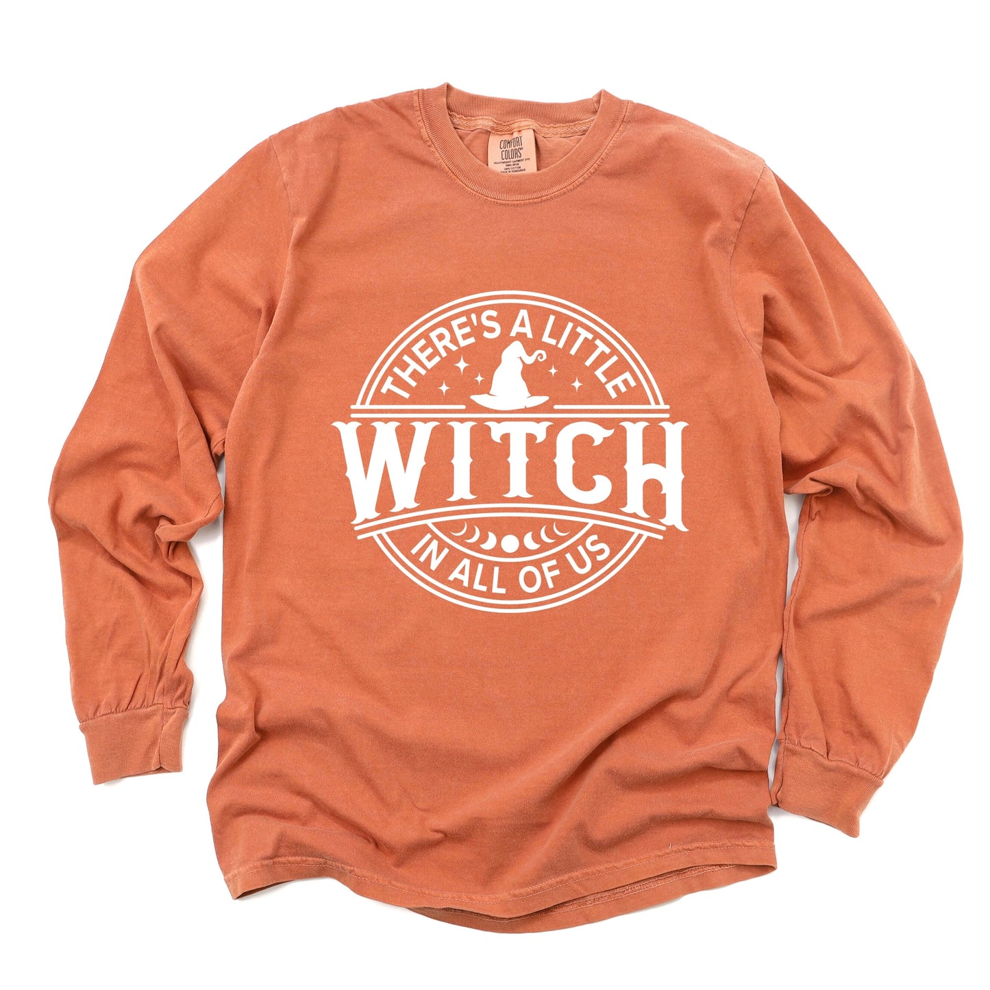 A Little Witch In All Of Us - Women's Garment Dyed Long Sleeve Graphic T-Shirt