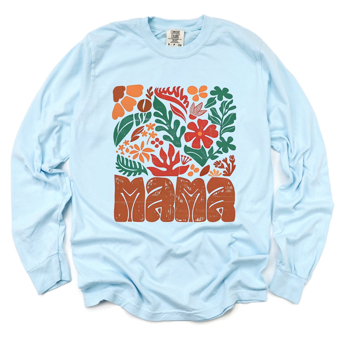 Mama Fall Floral - Women's Garment Dyed Long Sleeve Graphic T-Shirt