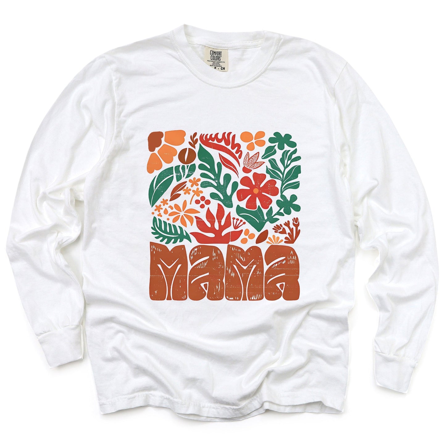 Mama Fall Floral - Women's Garment Dyed Long Sleeve Graphic T-Shirt