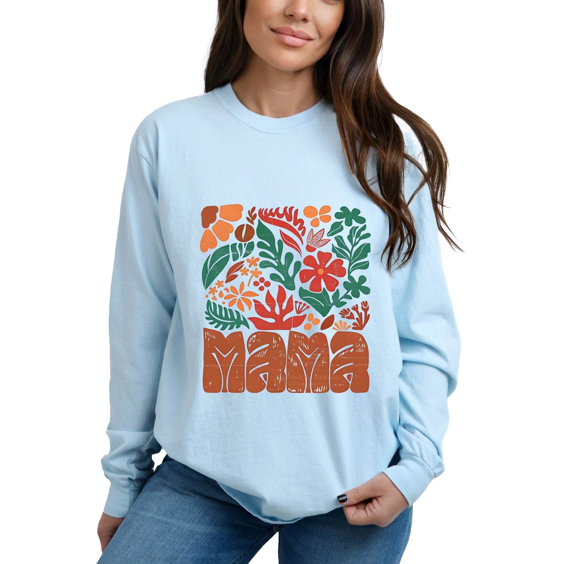 Mama Fall Floral - Women's Garment Dyed Long Sleeve Graphic T-Shirt