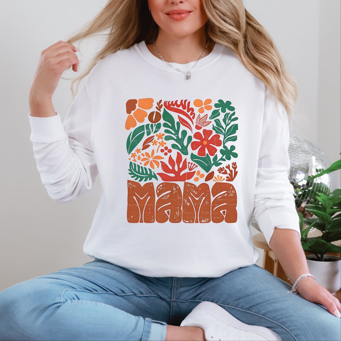 Mama Fall Floral - Women's Garment Dyed Long Sleeve Graphic T-Shirt