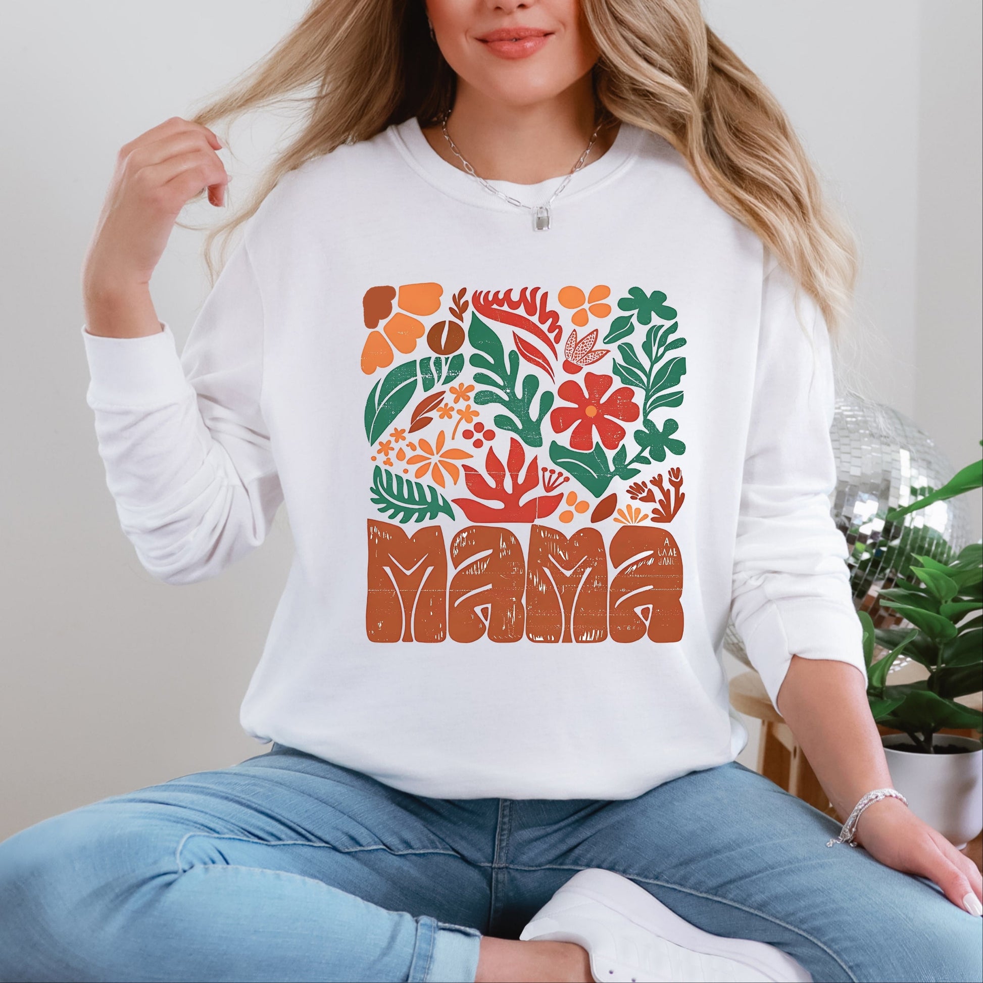 Mama Fall Floral - Women's Garment Dyed Long Sleeve Graphic T-Shirt