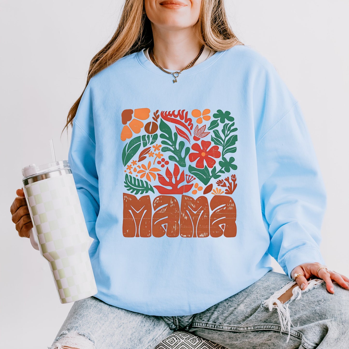 Mama Fall Floral - Women's Lightweight Garment Dyed Sweatshirt