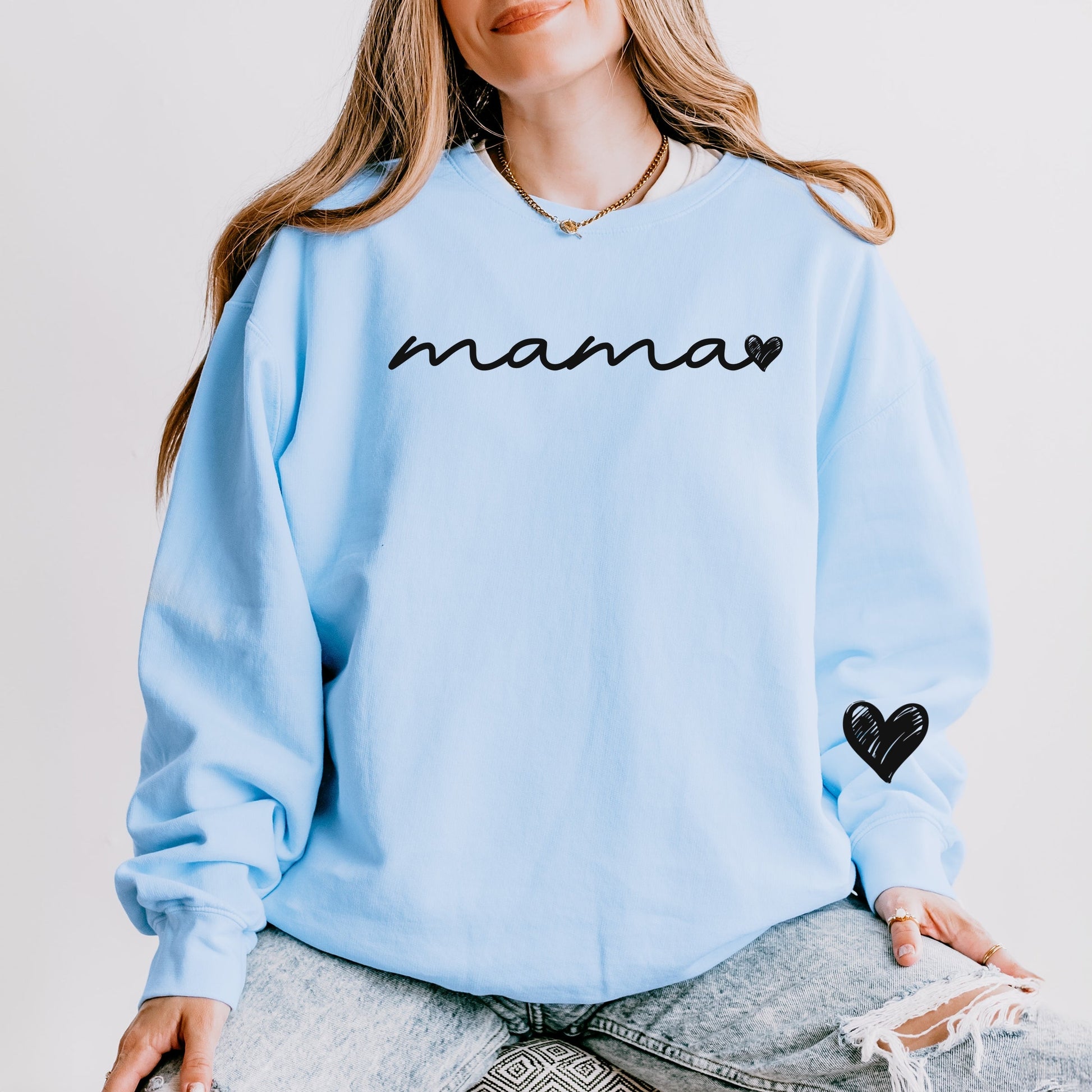 Mama Cursive Heart - Women's Lightweight Garment Dyed Sweatshirt