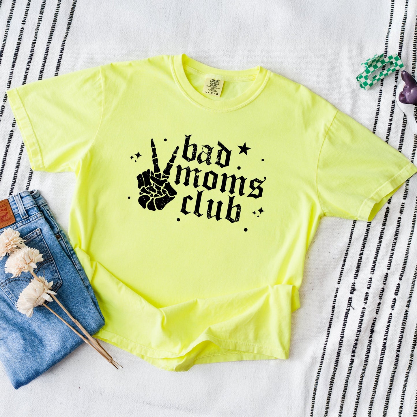 Bad Moms Club Skeleton - Women's Garment Dyed Graphic T-Shirt